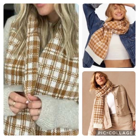 NWT TIMBERLAND Buffalo Plaid Scarf In “Wheat” - OS - Picture 7 of 8